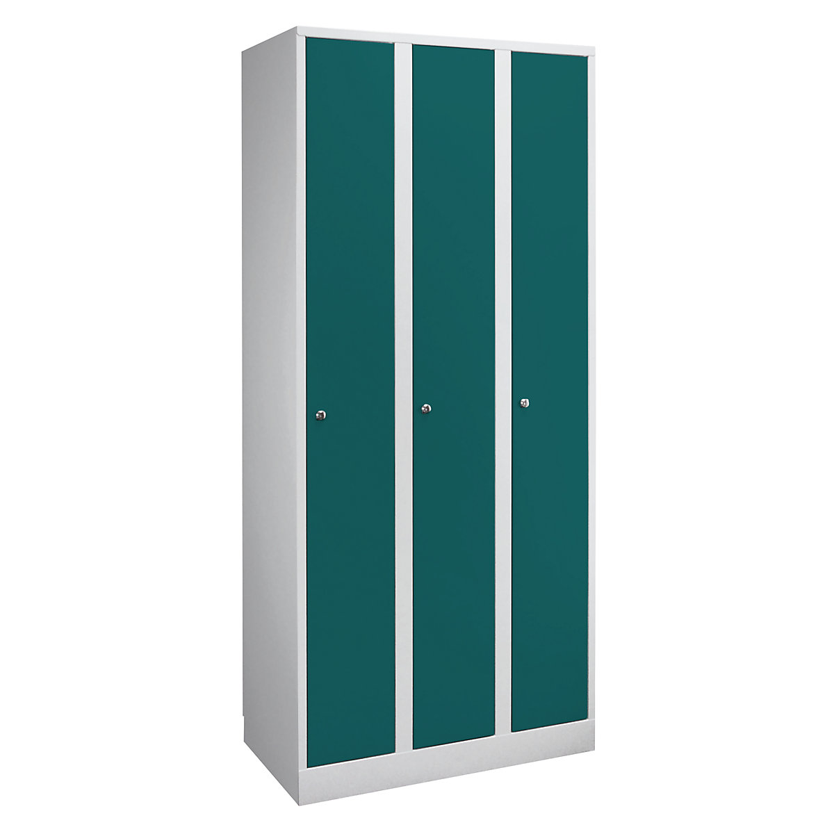 Wardrobe in practical sizes – Wolf, 3 compartments, compartment width 400 mm, light grey / opal green-6
