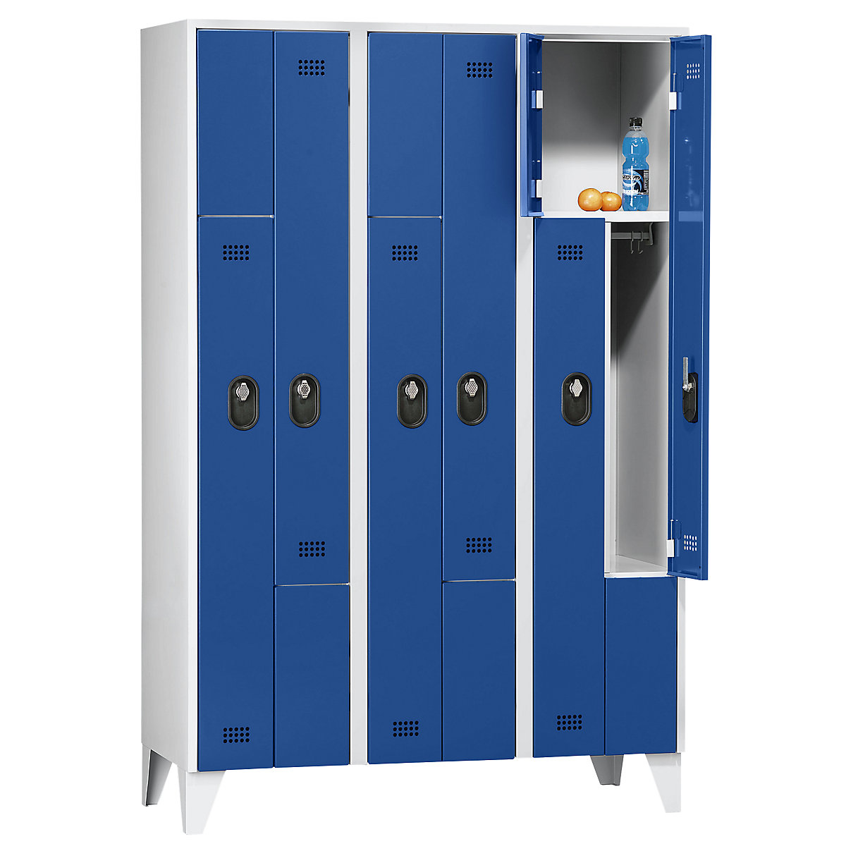 Z cloakroom cupboard, compartment height 820 mm – Wolf, HxWxD 1850 x 1200 x 500 mm, compartment width 400 mm, body / door colour light grey / gentian blue-5