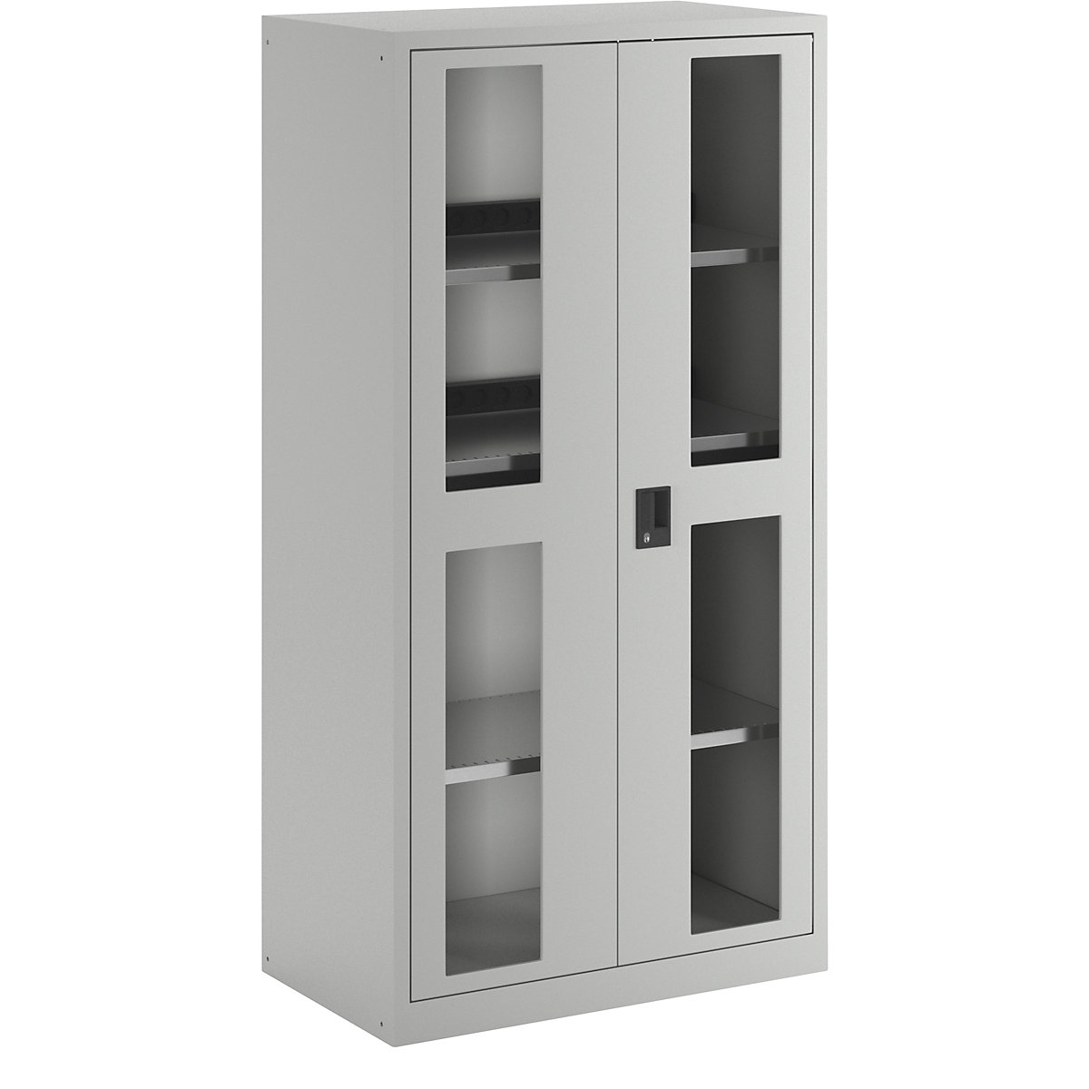 Akku-Ladeschrank LISTA, 3 Fachböden, 2 Schubladen, Sichtfenstertüren, grau-16