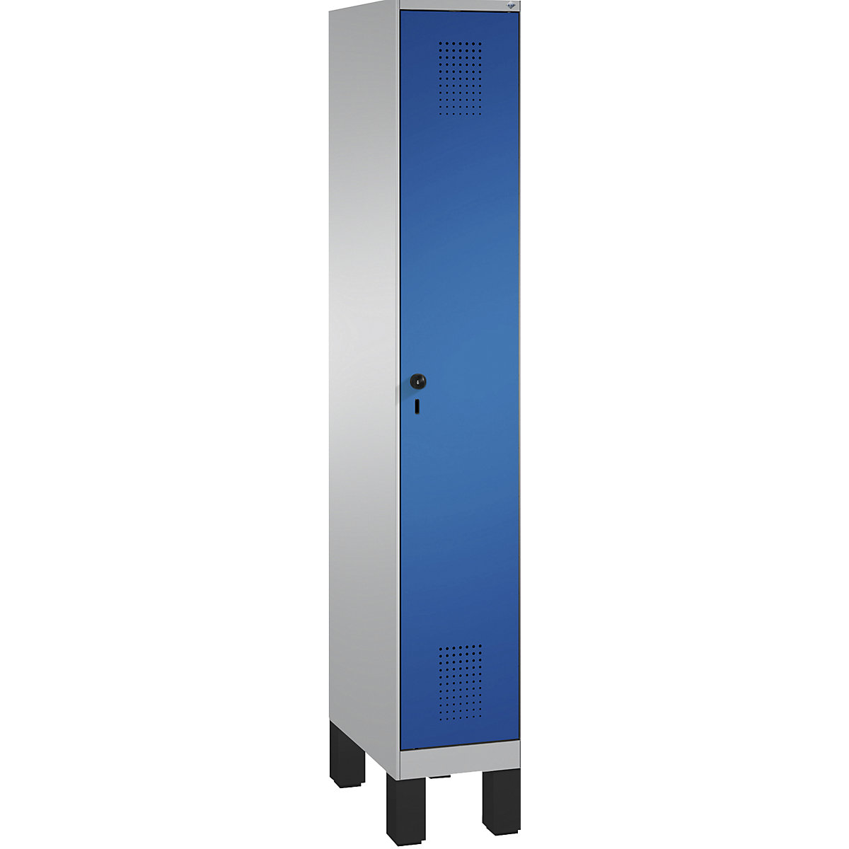 C+P EVOLO Garderobenschrank, mit Füßen, 1 Abteil, Abteilbreite 300 mm, weißaluminium / enzianblau