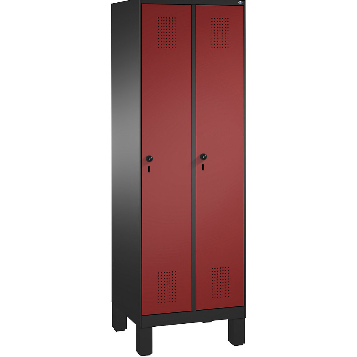 C+P EVOLO Garderobenschrank, mit Füßen, 2 Abteile, Abteilbreite 300 mm, schwarzgrau / rubinrot