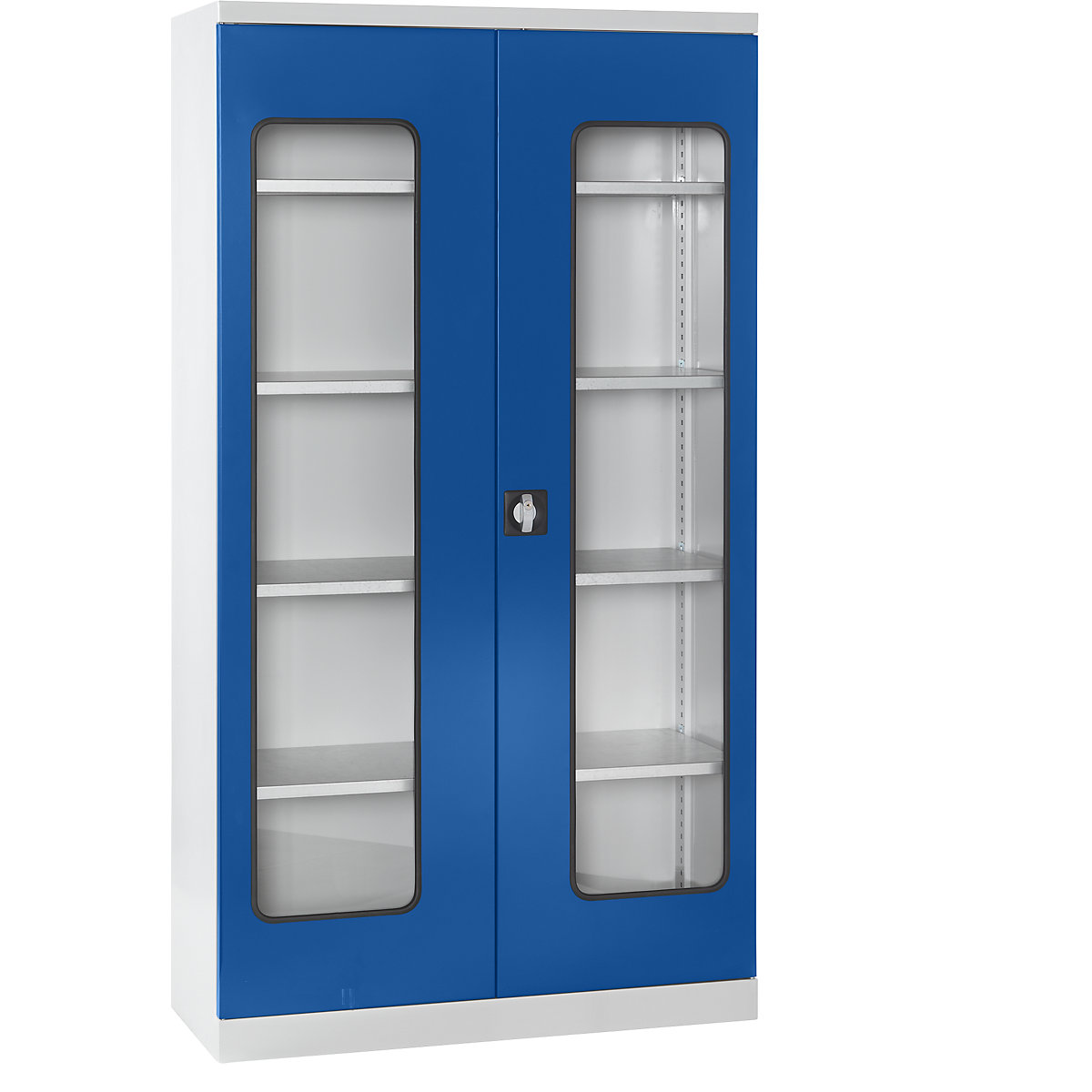 Materialschrank eurokraft pro, Tiefe 450 mm, 4 Fachböden und Sichtfenstertüren, Türen blau-10