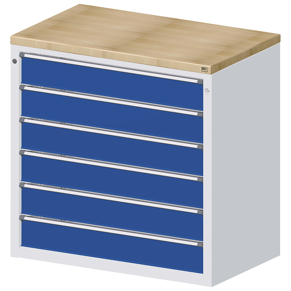 ANKE Schrank für Material- und Werkzeugausgabetheke, 6 Schubladen 150 mm, grau / blau