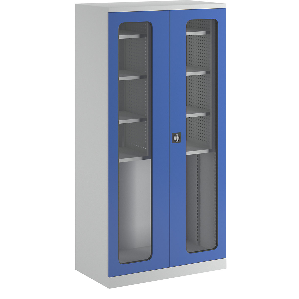 Apparaten- en reinigingsmiddelenkast, breedte 1000 mm, deuren met zichtvenster / 2 stellingboxen, lichtgrijs/gentiaanblauw-6