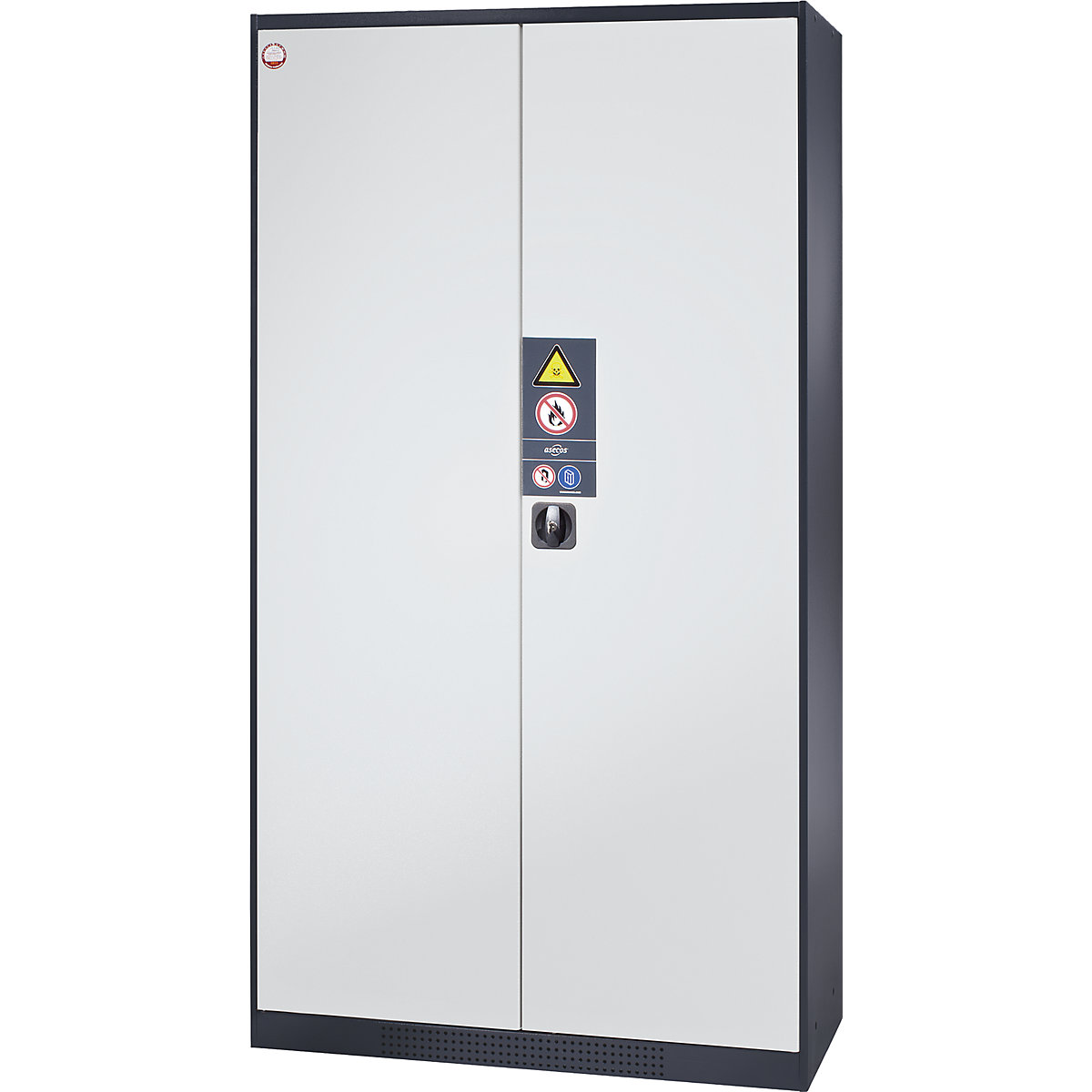 Chemical storage cupboard – asecos, solid door, with type 30 hazardous goods storage box, light grey-5