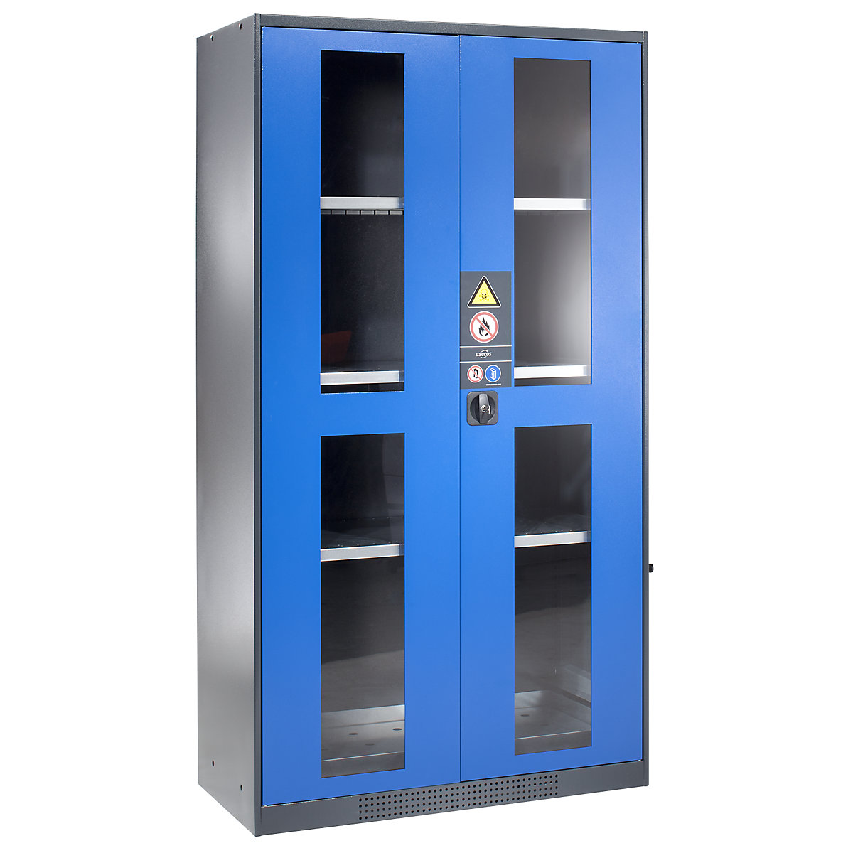 Chemical storage cupboard – asecos, door with vision panels, 3 shelves, gentian blue-5