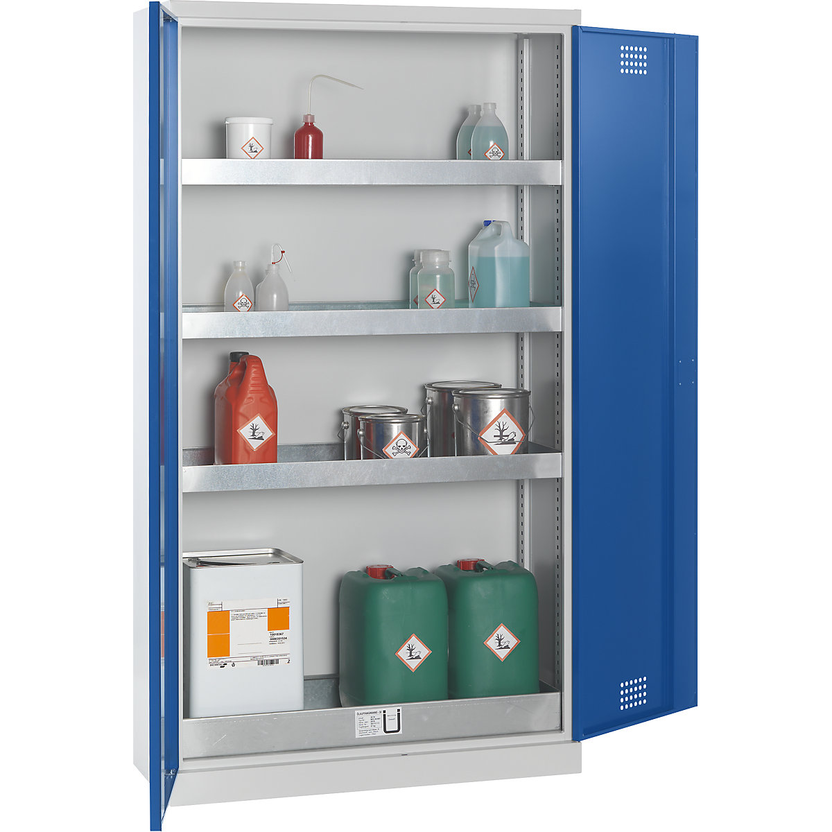 Environmental cupboard – eurokraft pro, with 3 sump shelves and 1 floor sump, gentian blue doors-3