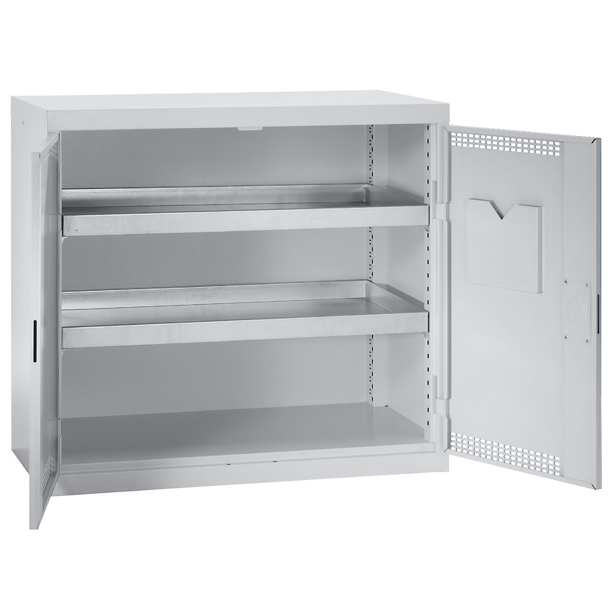 Environmental cupboard with door perforations, HxWxD 900 x 1000 x 500 mm, 2 tray shelves, light grey / light grey-4