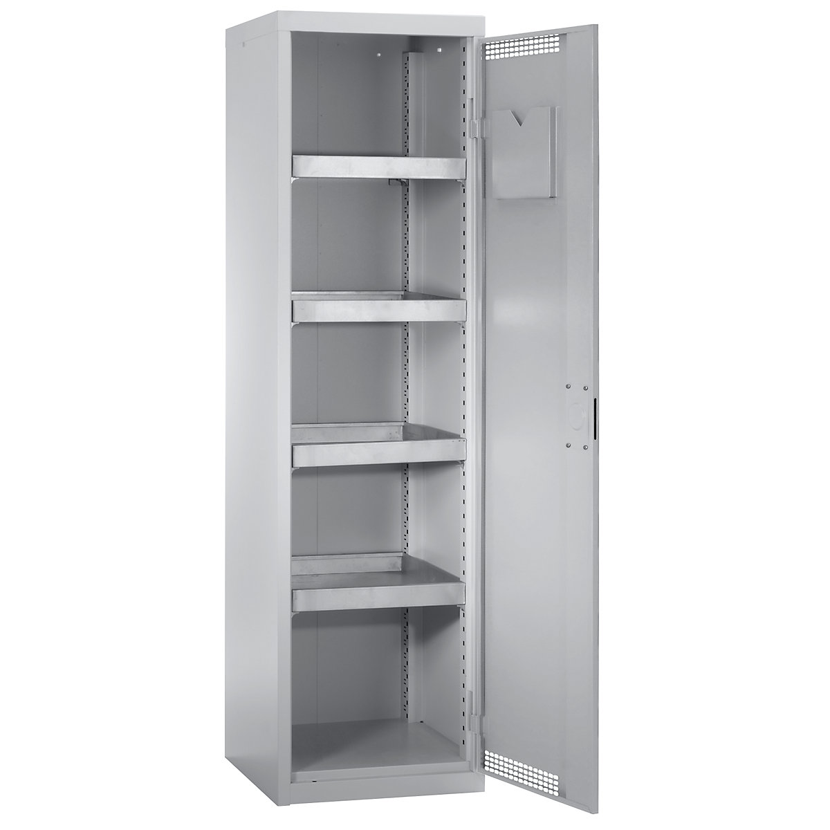 Environmental cupboard with door perforations, HxWxD 1800 x 500 x 500 mm, 4 tray shelves, light grey / light grey-5