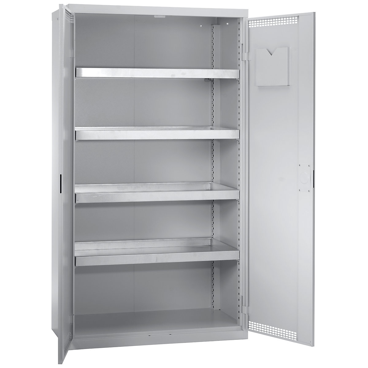 Environmental cupboard with door perforations, HxWxD 1800 x 1000 x 500 mm, 4 tray shelves, light grey / light grey-5