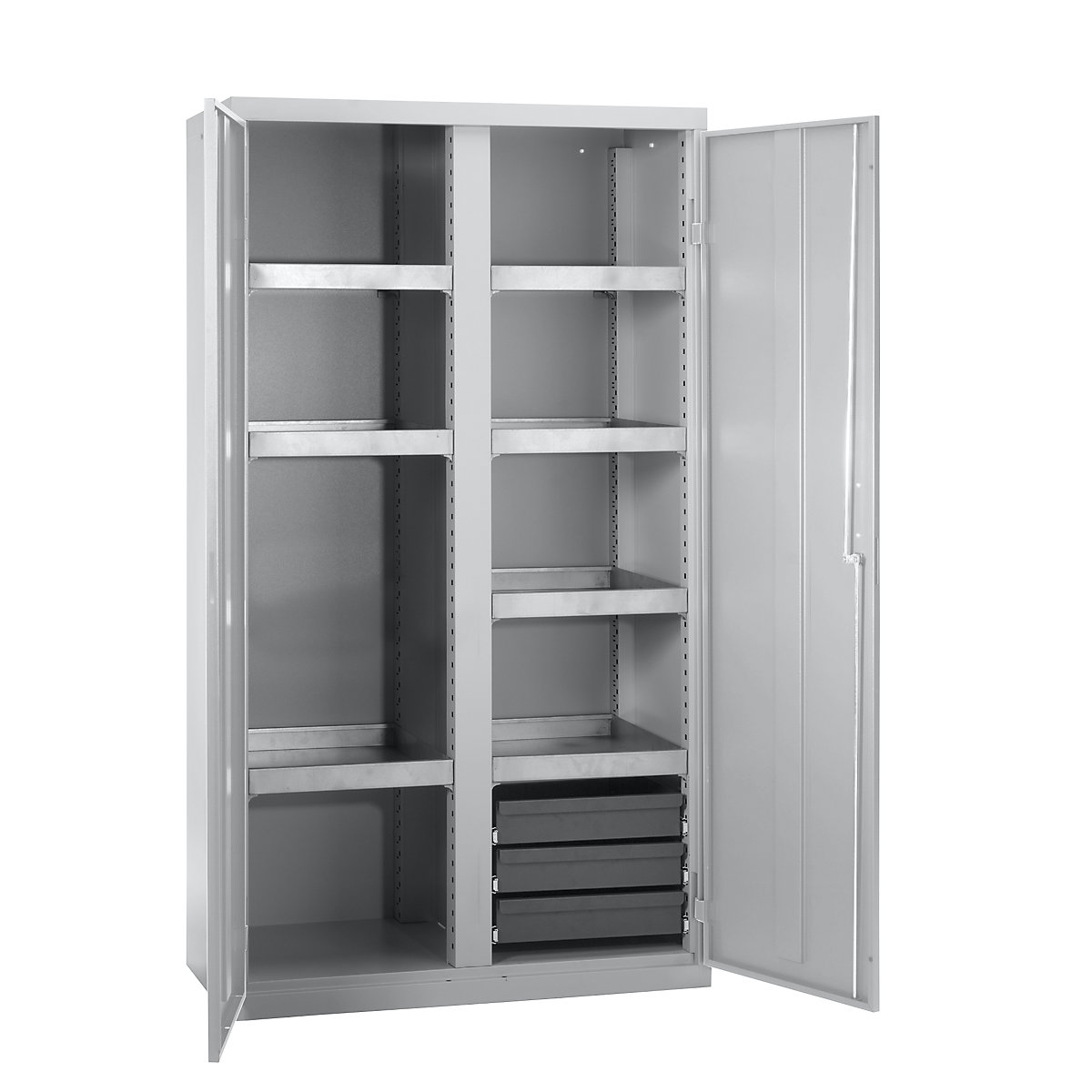 Environmental cupboard without door perforations, HxWxD 1800 x 1000 x 500 mm, 7 tray shelves, light grey / light grey-5