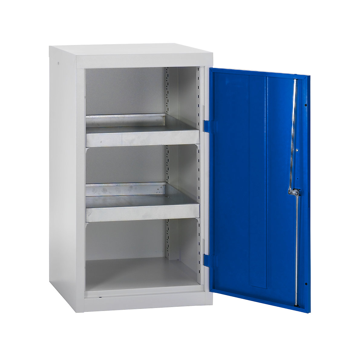 Environmental cupboard without door perforations, HxWxD 900 x 500 x 500 mm, 2 tray shelves, light grey / gentian blue-5