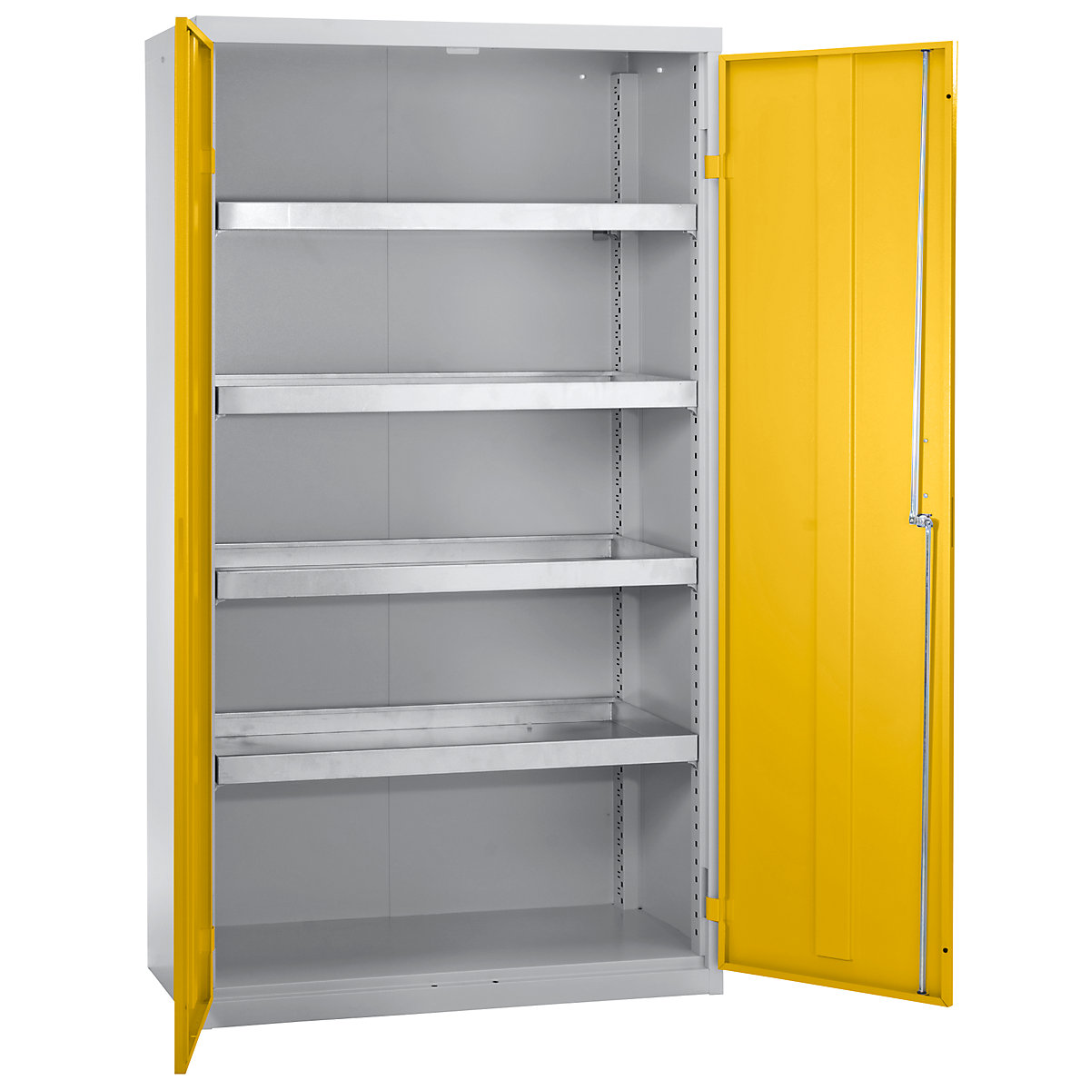 Environmental cupboard without door perforations, HxWxD 1800 x 1000 x 500 mm, 4 tray shelves, light grey / signal yellow-3