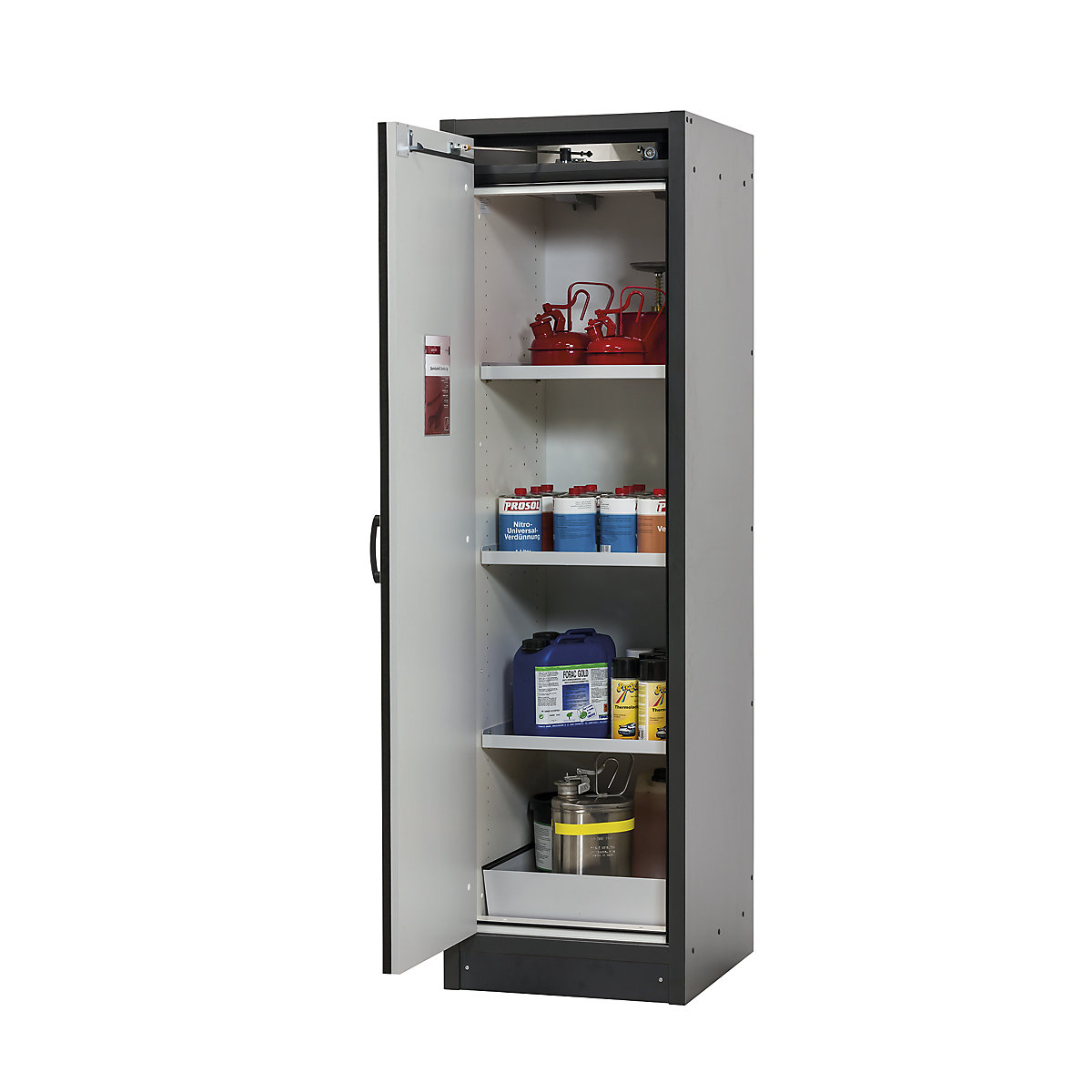FM/UL/ULC/Type 30 fire resistant hazardous goods storage cupboard – asecos, 1-door, width 564 mm, grey/yellow-2