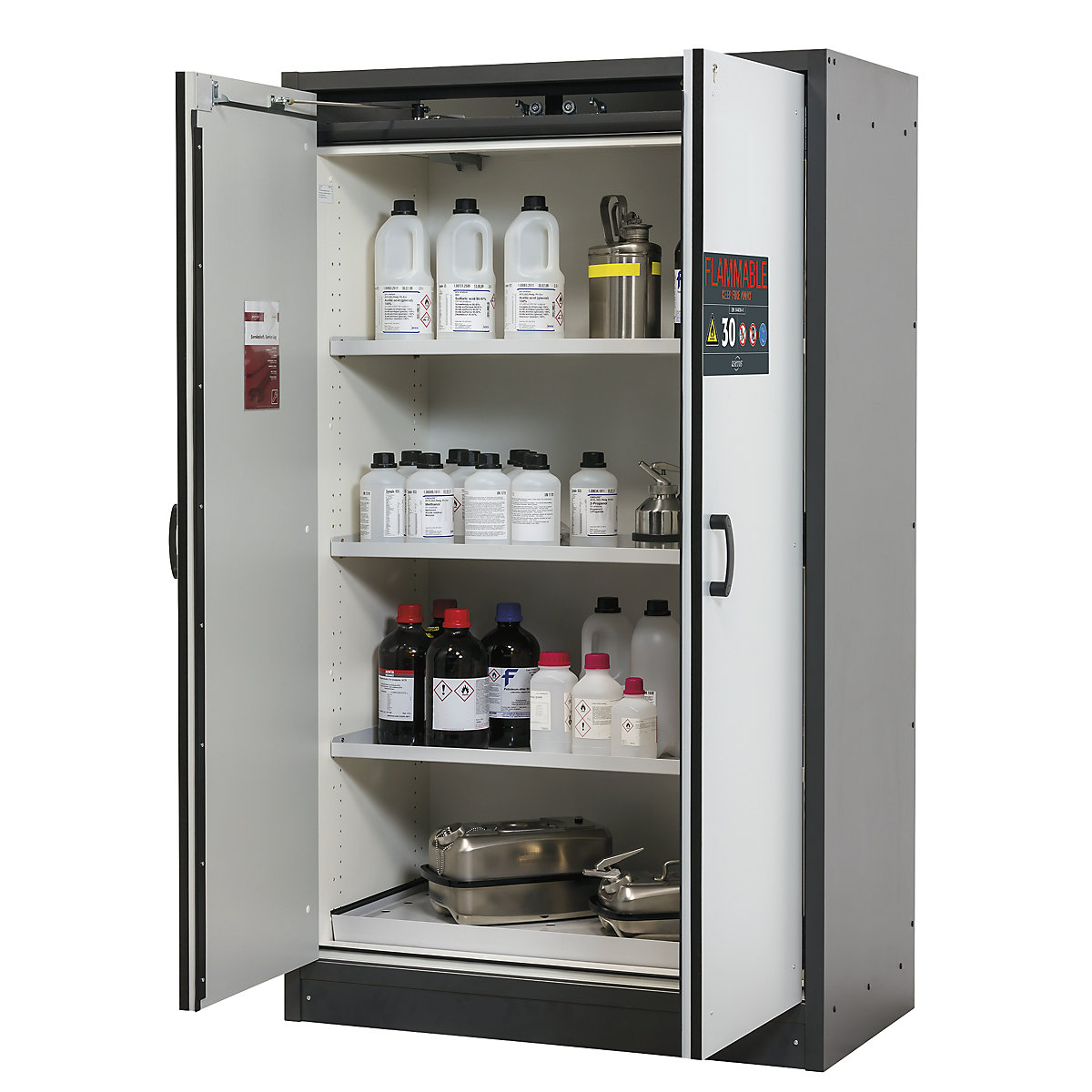 FM/UL/ULC/Type 30 fire resistant hazardous goods storage cupboard – asecos, 2-door, width 1164 mm, grey/grey-2