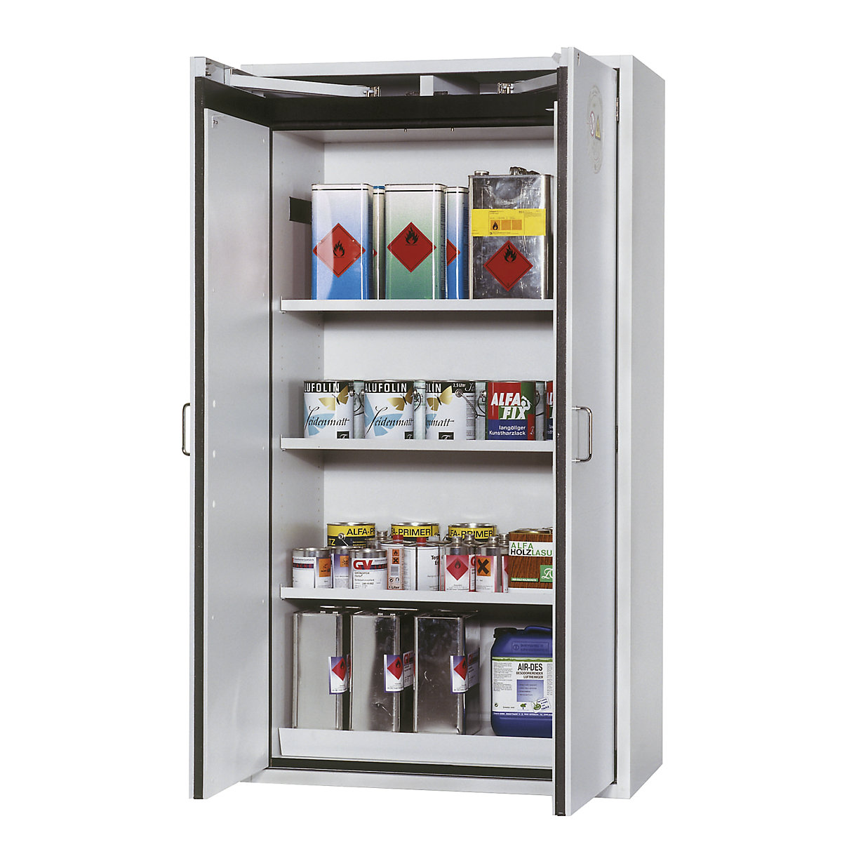 Fire resistant hazardous goods storage cupboard, type 90 – asecos, 2 doors, external HxWxD 1968 x 900 x 615 mm, grey, powder-coated-11