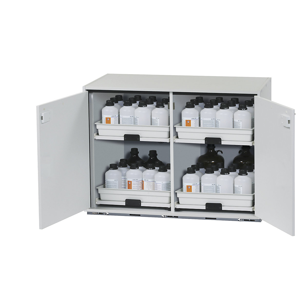 Hazardous goods base cupboard for acids and alkaline solutions – asecos, 2-door, HxWxD 800 x 1100 x 570 mm, 4 drawers-2