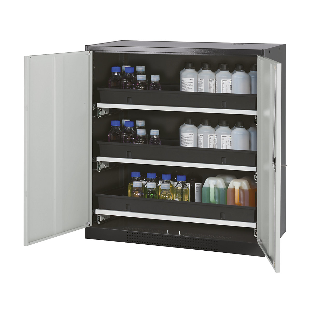 Laboratory chemical storage cupboard – asecos, 2 door, half height, 3 drawers, without vision panel, grey-3
