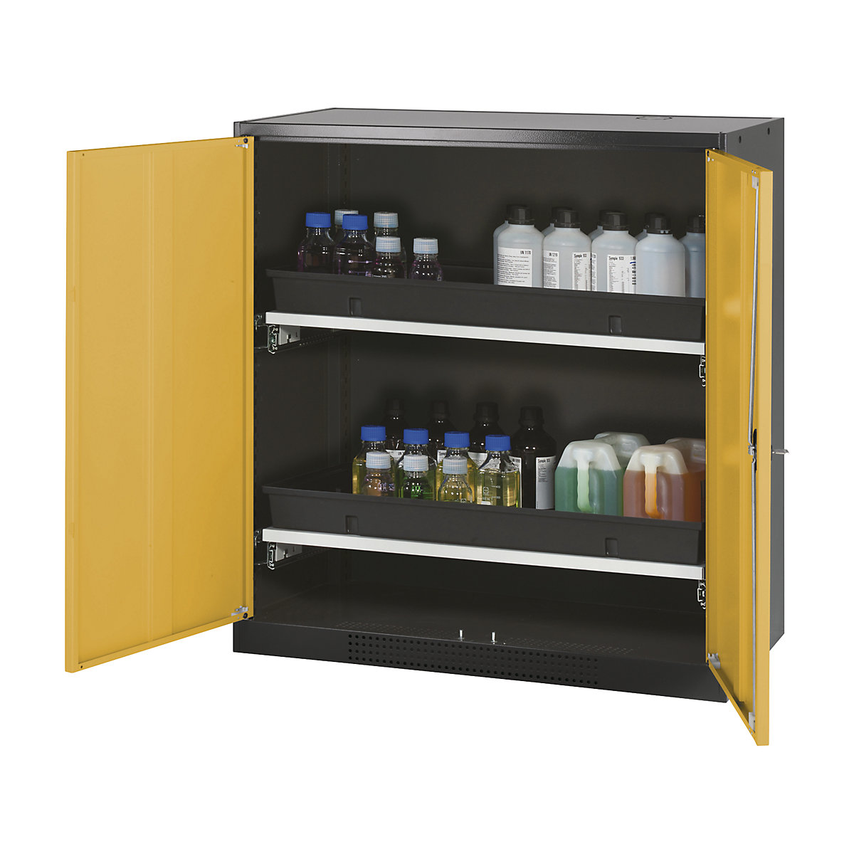 Laboratory chemical storage cupboard – asecos, 2 door, half height, 2 drawers, without vision panel, yellow-4
