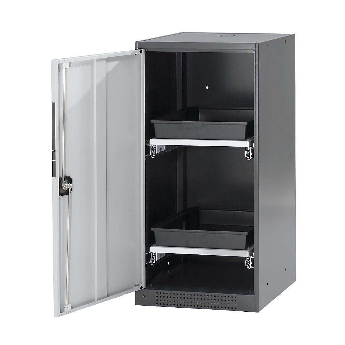 Laboratory chemical storage cupboard – asecos, 1 door, half height, 2 drawers, without vision panel, grey-4