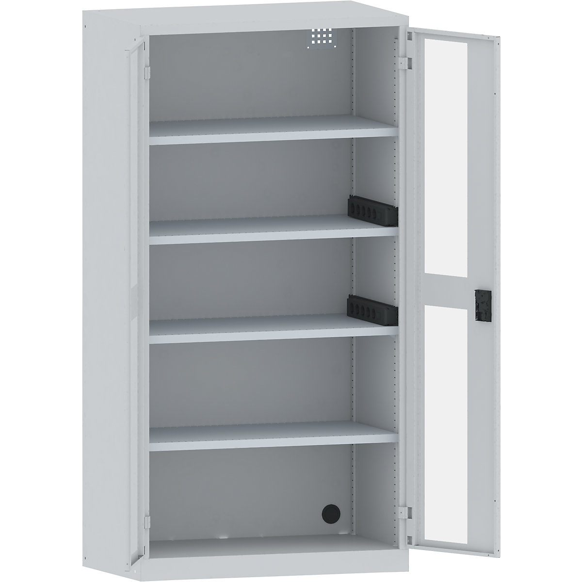 Battery charging cabinet – LISTA, 4 shelves, vision panel doors, 2 power strips at side, grey-10