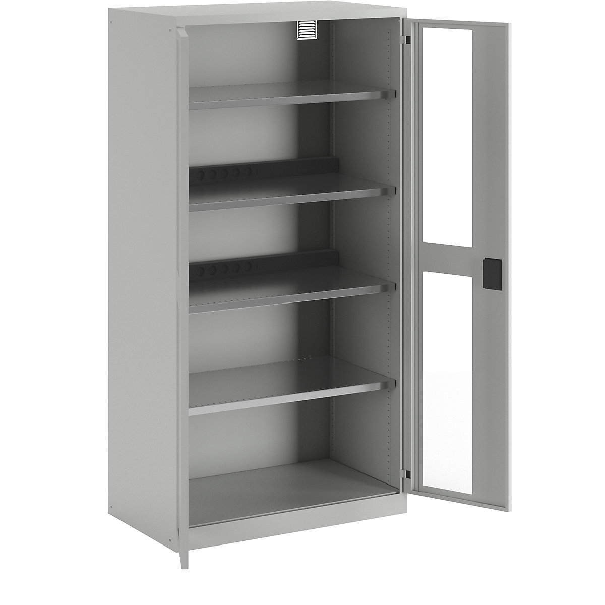 Battery charging cabinet – LISTA, 4 shelves, vision panel doors, 2 power strips at rear, grey-11