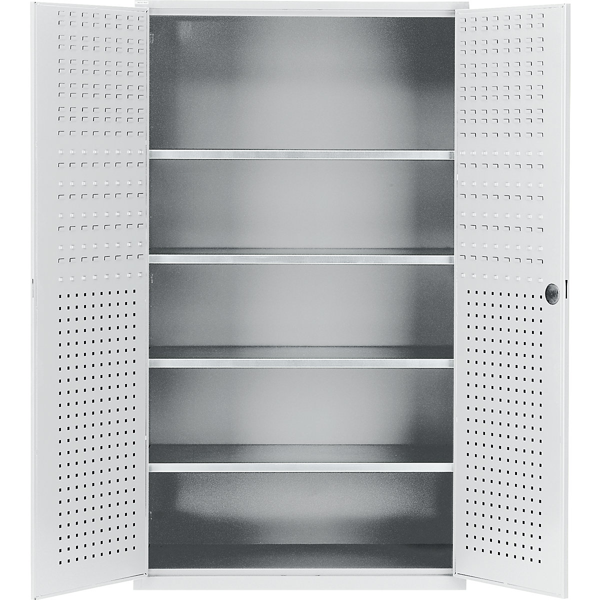 Large cupboard – mauser, 4 shelves, light grey RAL 7035-3
