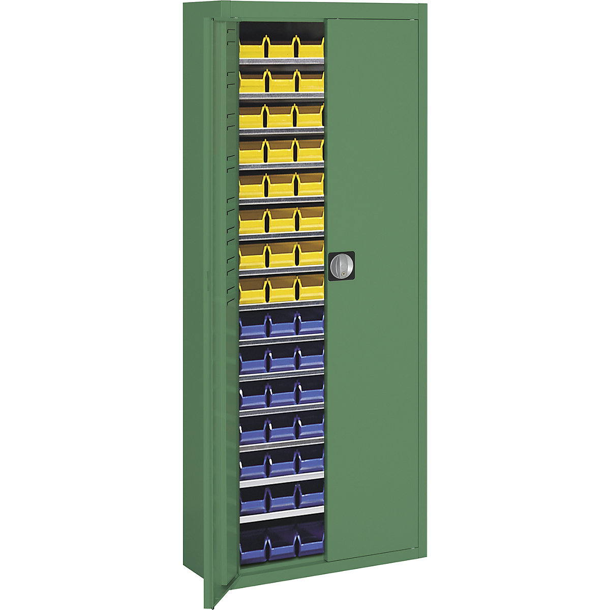 Storage cupboard with open fronted storage bins – mauser, HxWxD 1740 x 680 x 280 mm, single colour, green, 90 bins-13