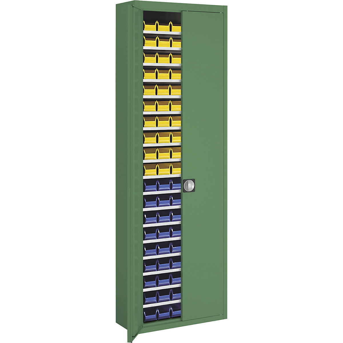 Storage cupboard with open fronted storage bins – mauser, HxWxD 2150 x 680 x 280 mm, single colour, green, 114 bins-3