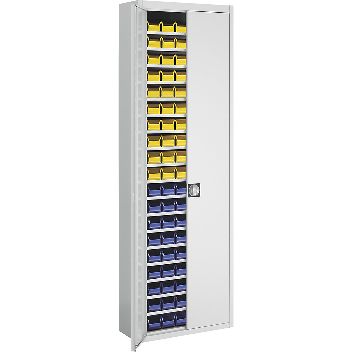Storage cupboard with open fronted storage bins – mauser, HxWxD 2150 x 680 x 280 mm, single colour, grey, 114 bins-9