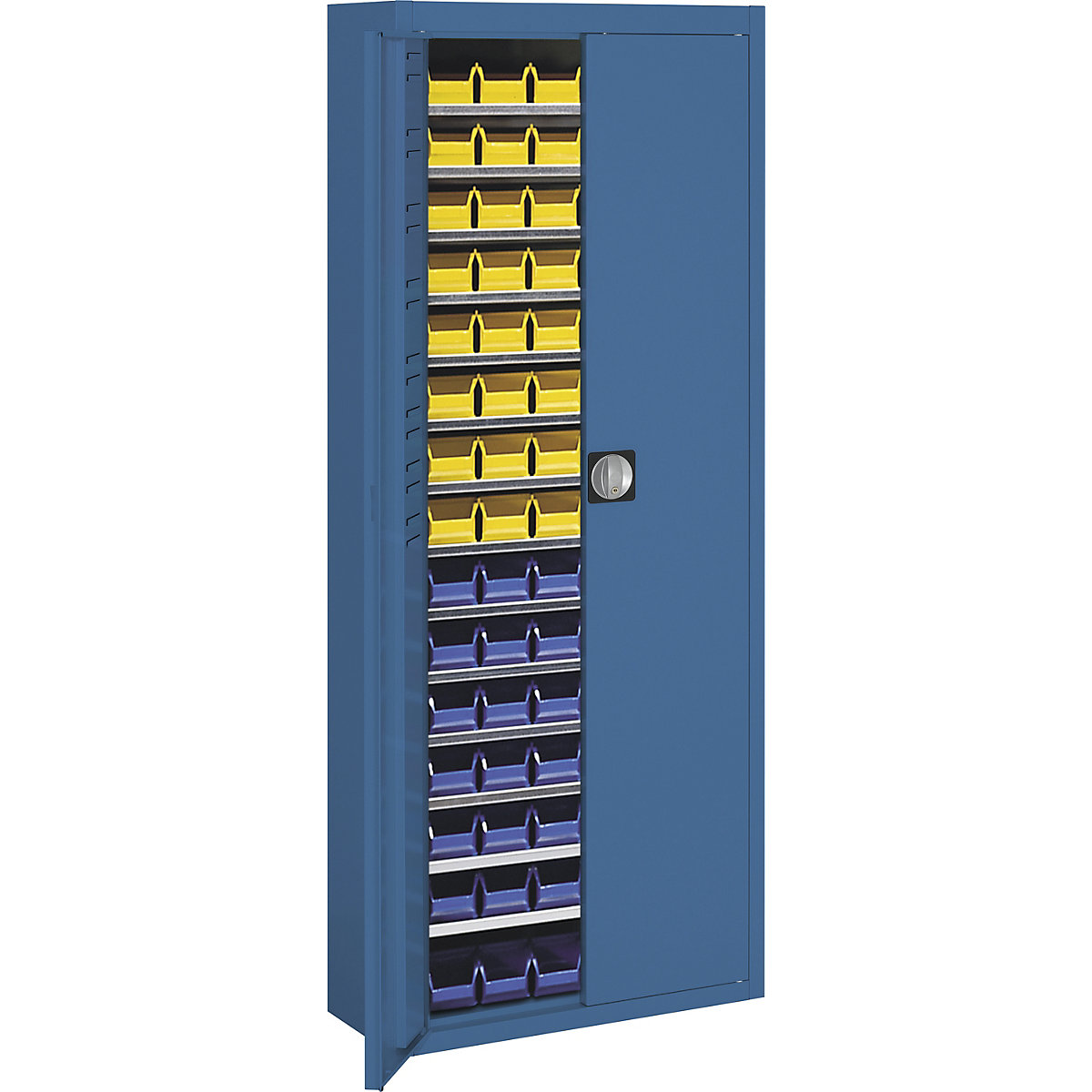 Storage cupboard with open fronted storage bins – mauser, HxWxD 1740 x 680 x 280 mm, single colour, blue, 90 bins-4