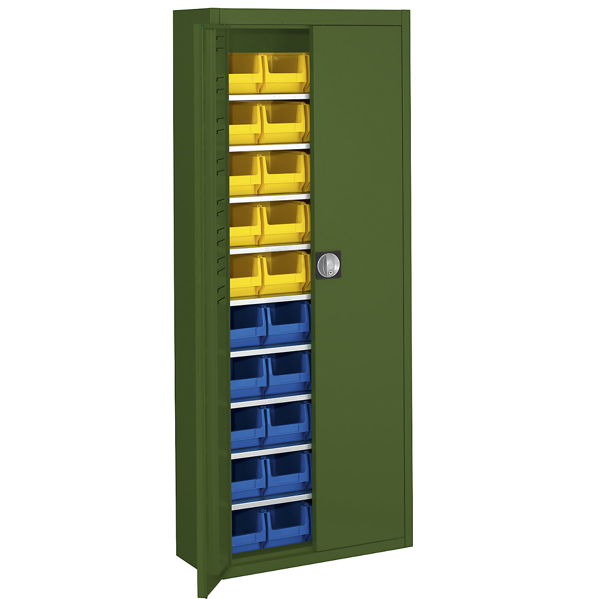 Storage cupboard with open fronted storage bins – mauser, HxWxD 1740 x 680 x 280 mm, single colour, green, 40 bins-6