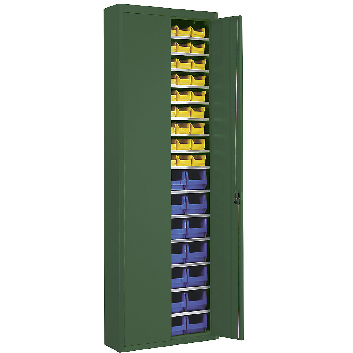 Storage cupboard with open fronted storage bins – mauser, HxWxD 2150 x 680 x 280 mm, single colour, green, 82 bins-7