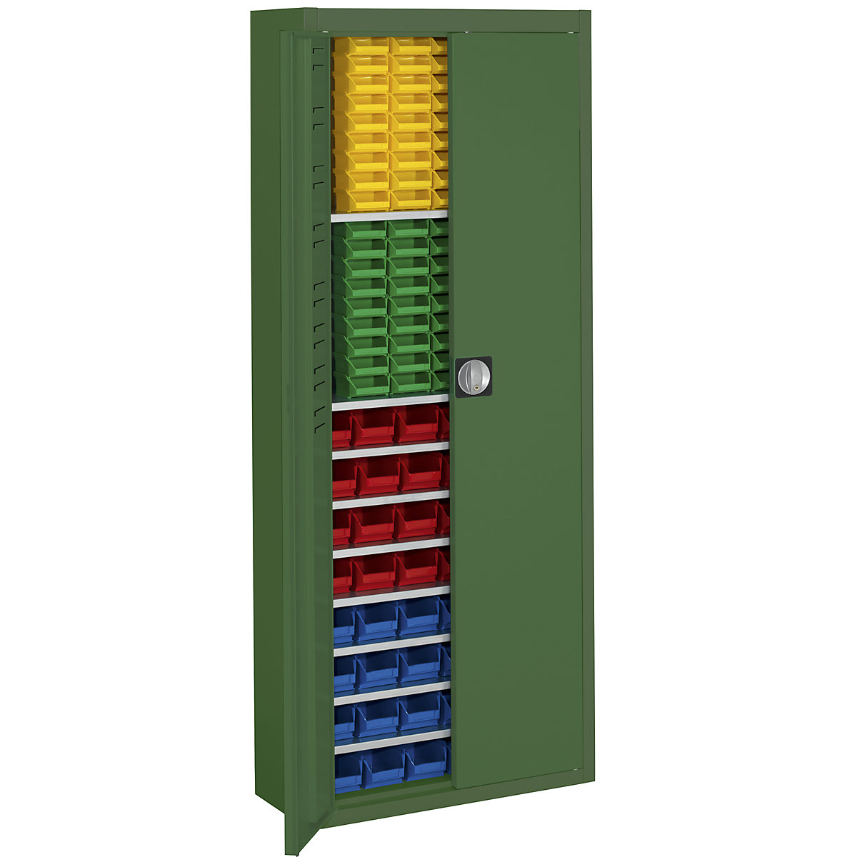 Storage cupboard with open fronted storage bins – mauser, HxWxD 1740 x 680 x 280 mm, single colour, green, 138 bins-3