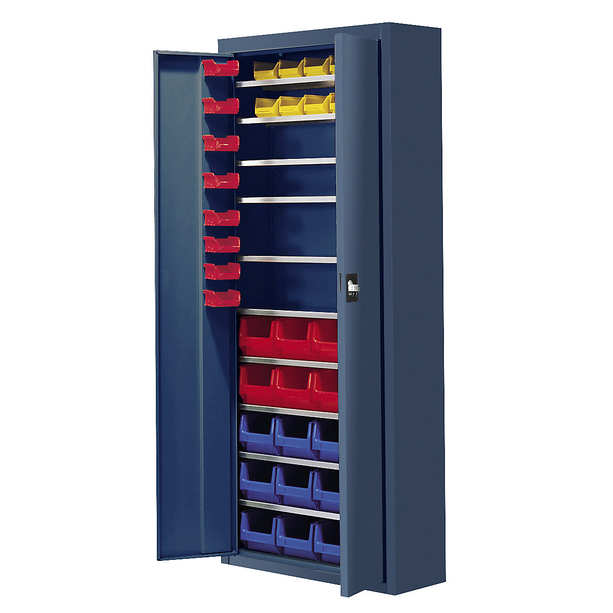 Storage cupboard with open fronted storage bins – mauser, HxWxD 1740 x 680 x 280 mm, 48 bins, single colour, brilliant blue-5