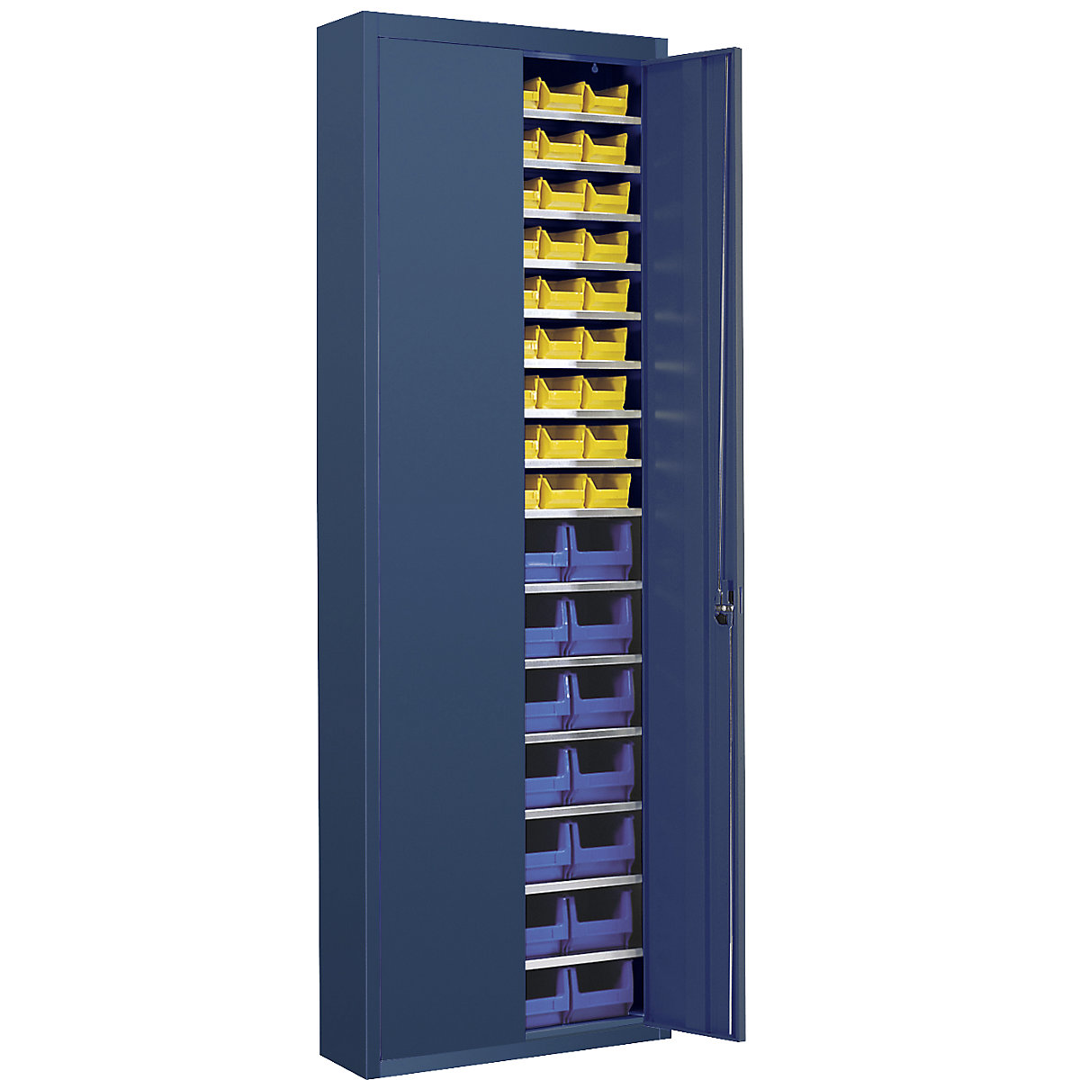 Storage cupboard with open fronted storage bins – mauser, HxWxD 2150 x 680 x 280 mm, single colour, blue, 82 bins-11