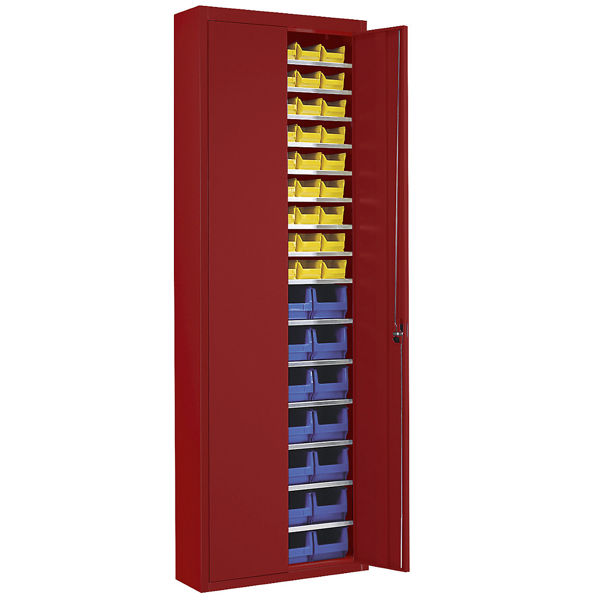 Storage cupboard with open fronted storage bins – mauser, HxWxD 2150 x 680 x 280 mm, single colour, red, 82 bins-8