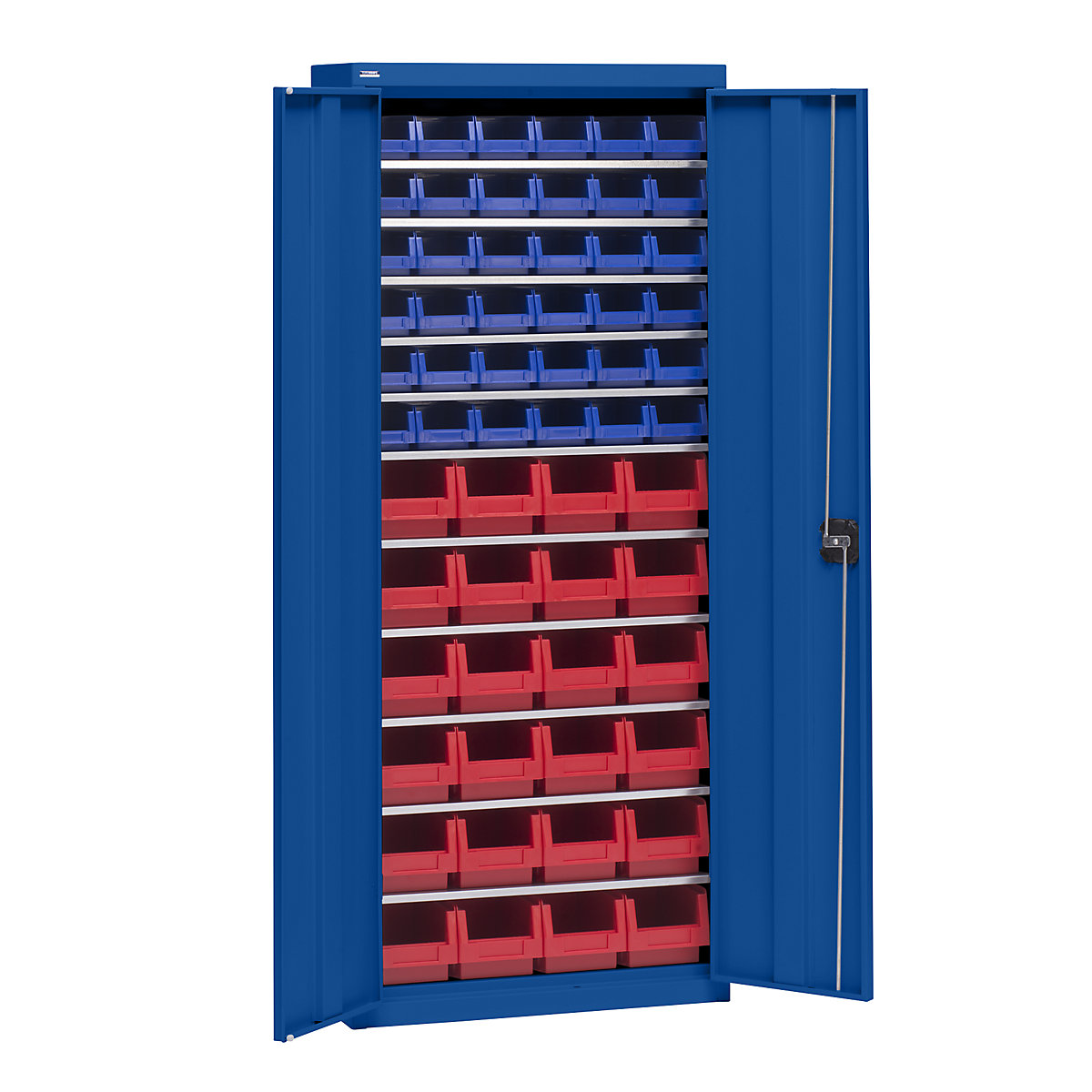 Storage cupboard with storage boxes – eurokraft pro, height 1575 mm, 11 shelves, gentian blue-4