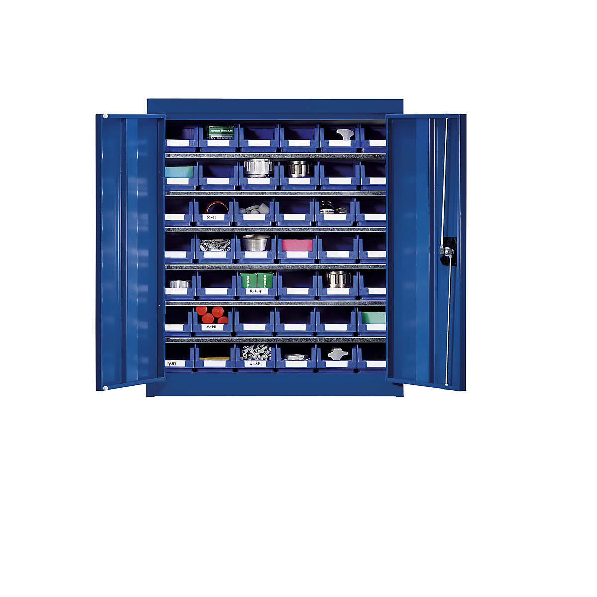 Storage cupboard with storage boxes – eurokraft pro, height 780 mm, 6 shelves, gentian blue-9