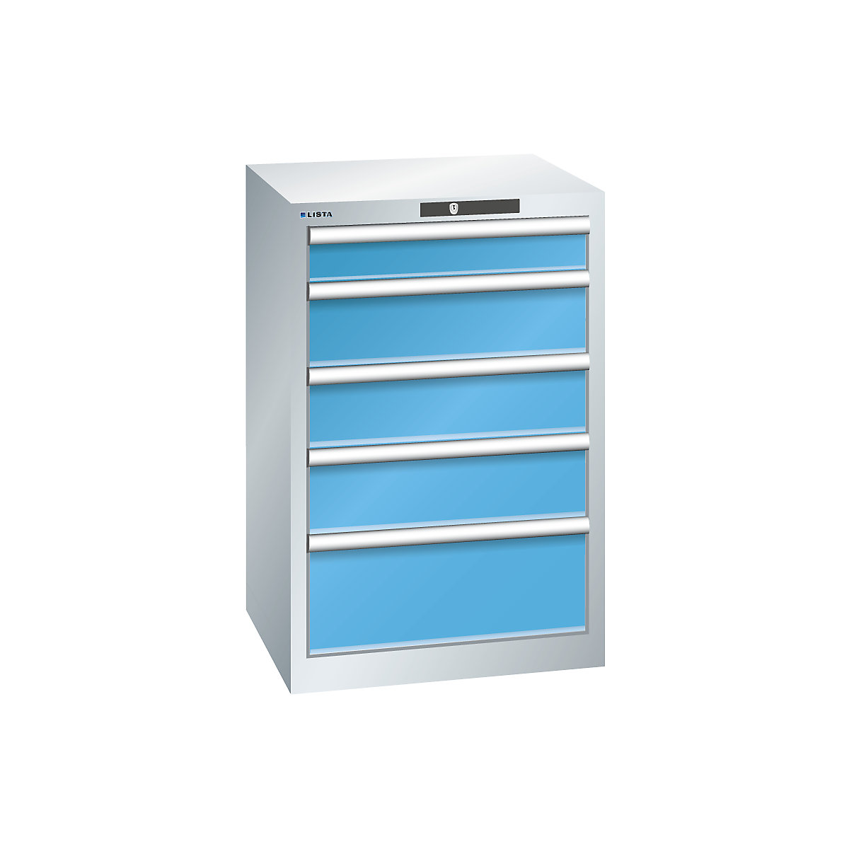 Drawer cupboard, 5 drawers – LISTA, WxDxH 564 x 572 x 850 mm, light grey / light blue-3