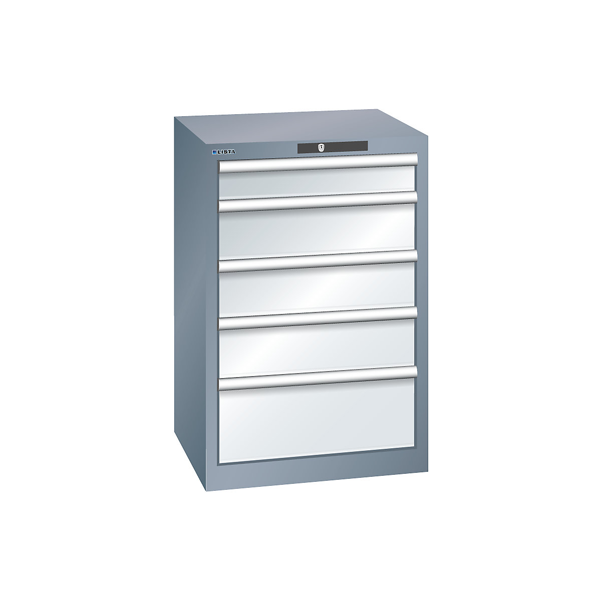 Drawer cupboard, 5 drawers – LISTA, WxDxH 564 x 572 x 850 mm, grey metallic / light grey-4