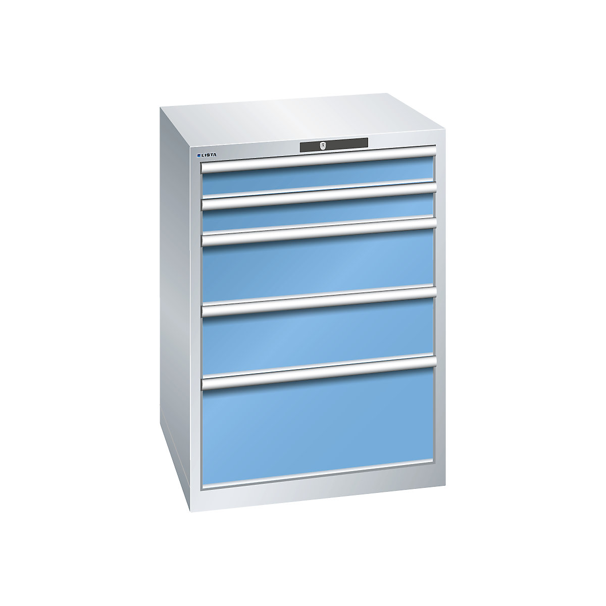 Drawer cupboard, 5 drawers – LISTA, WxDxH 717 x 725 x 1000 mm, light grey / light blue-2