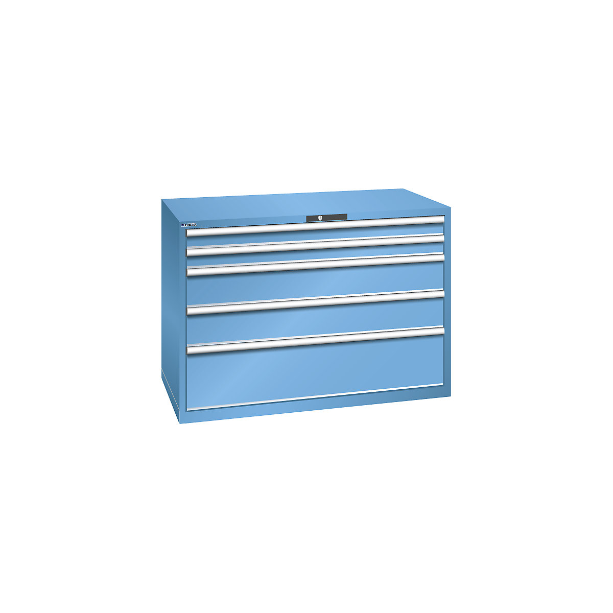 Drawer cupboard, 5 drawers – LISTA, WxDxH 1431 x 725 x 1000 mm, light blue-8