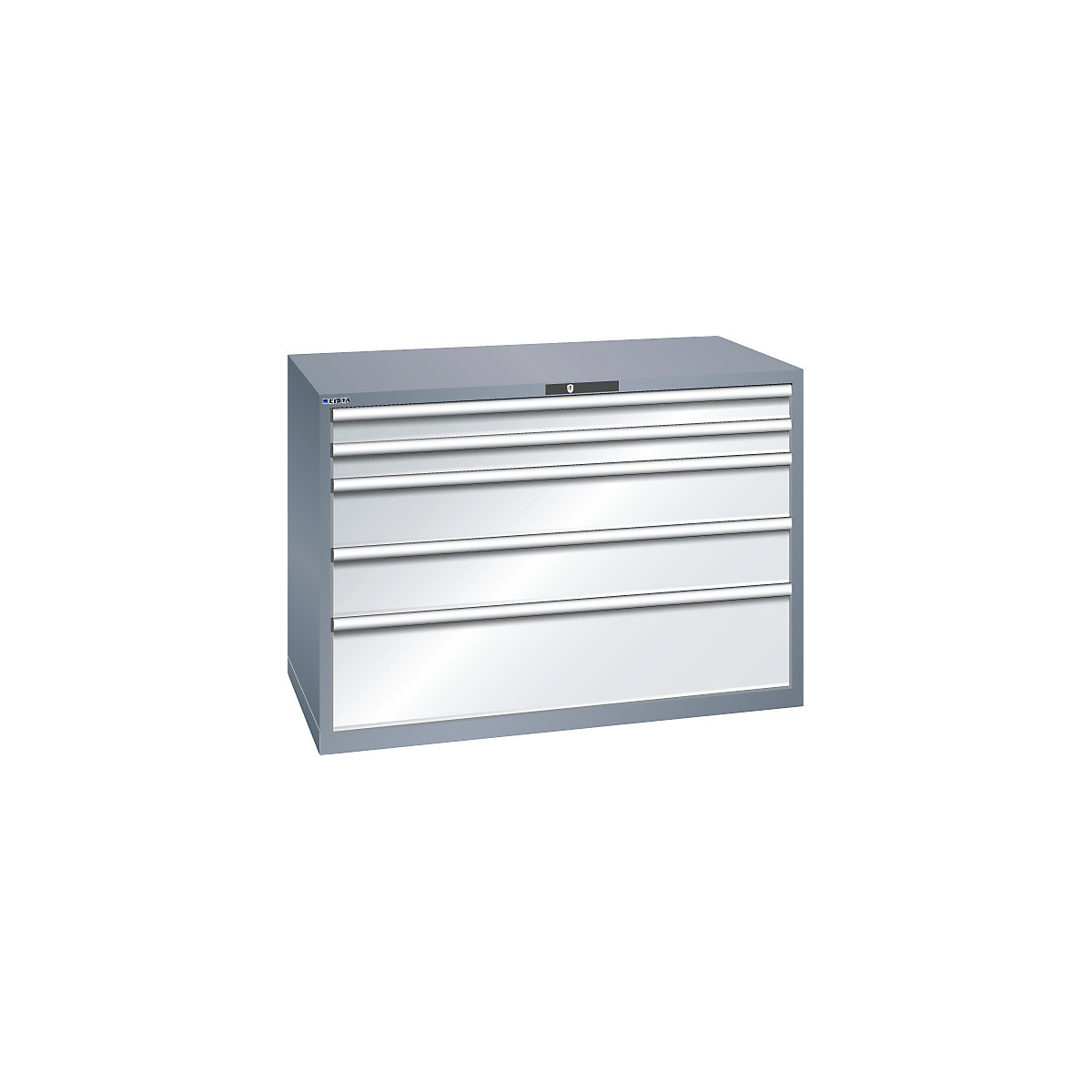 Drawer cupboard, 5 drawers – LISTA, WxDxH 1431 x 725 x 1000 mm, grey metallic / light grey-11