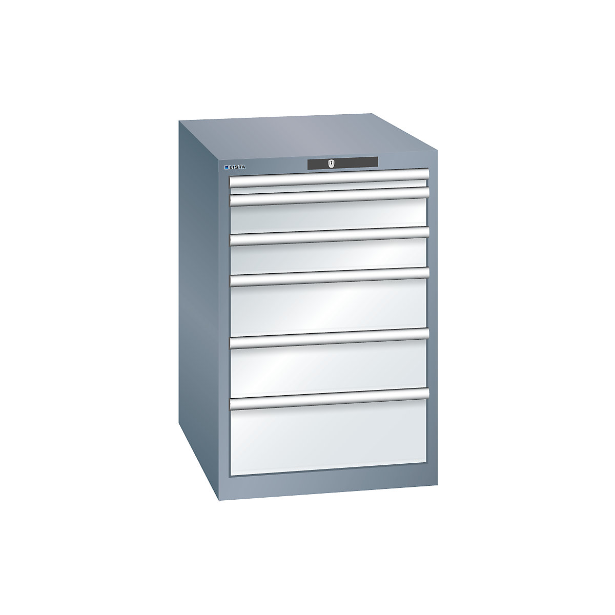 Drawer cupboard, 6 drawers – LISTA, WxDxH 564 x 724 x 850 mm, grey metallic / light grey-1