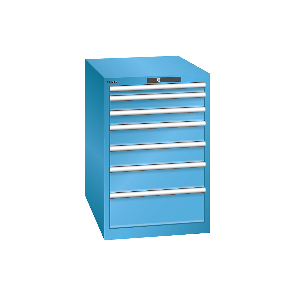 Drawer cupboard, 7 drawers – LISTA, WxDxH 564 x 724 x 850 mm, light blue-8