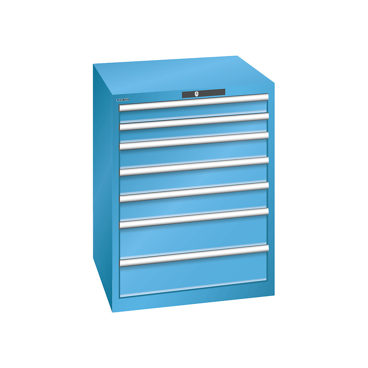 Drawer cupboard, 7 drawers – LISTA, WxDxH 717 x 725 x 850 mm, max. load 75 kg, light blue-8