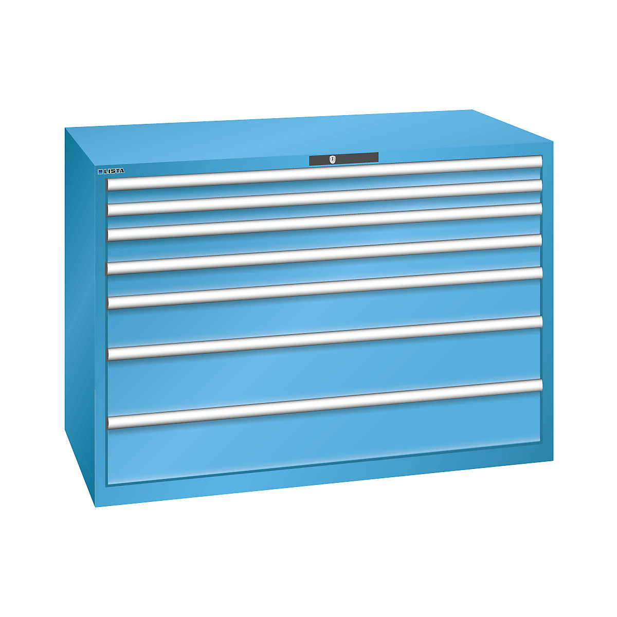 Drawer cupboard, 7 drawers – LISTA, WxDxH 1431 x 725 x 1000 mm, light blue-1