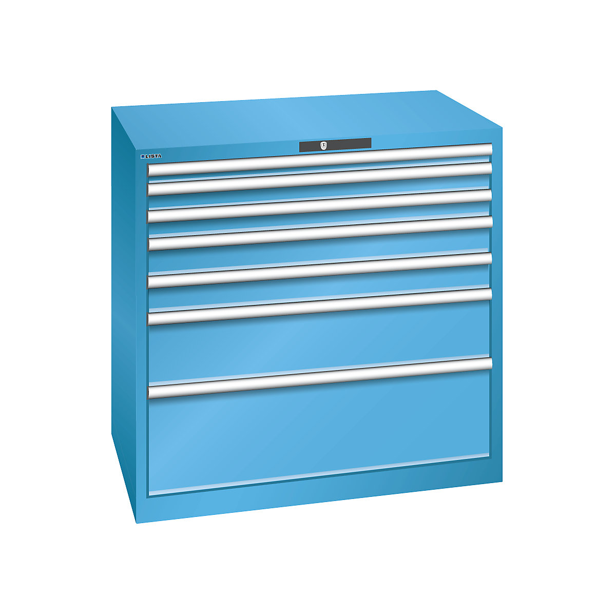 Drawer cupboard, 7 drawers – LISTA, WxDxH 1023 x 725 x 1000 mm, light blue-1