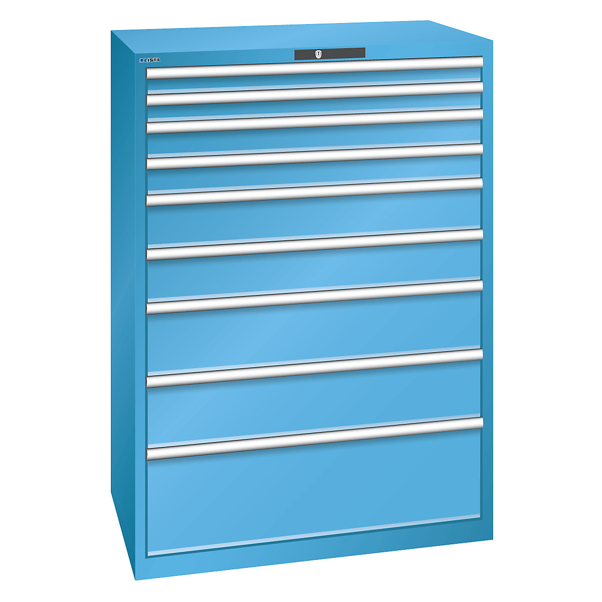 Drawer cupboard, 9 drawers – LISTA, WxDxH 1023 x 725 x 1450 mm, light blue-1
